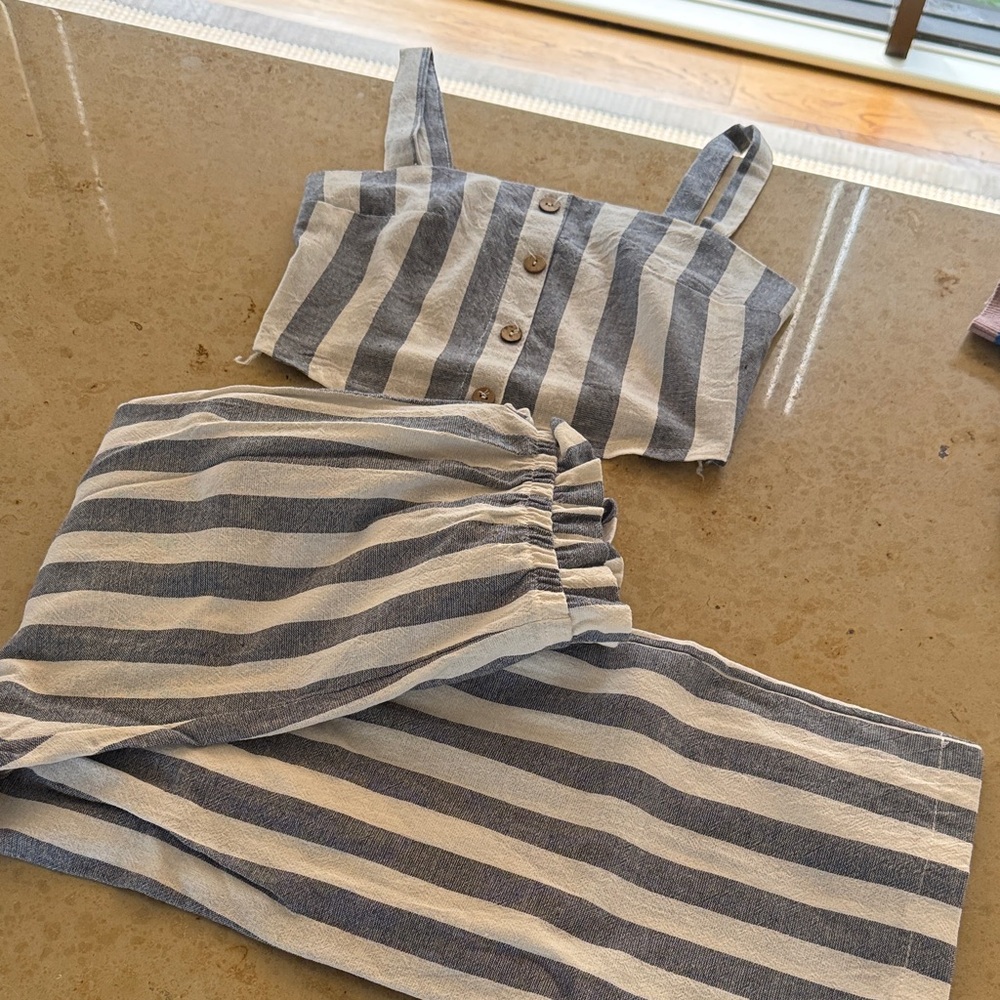 Striped Blue and White Two-Piece Set
